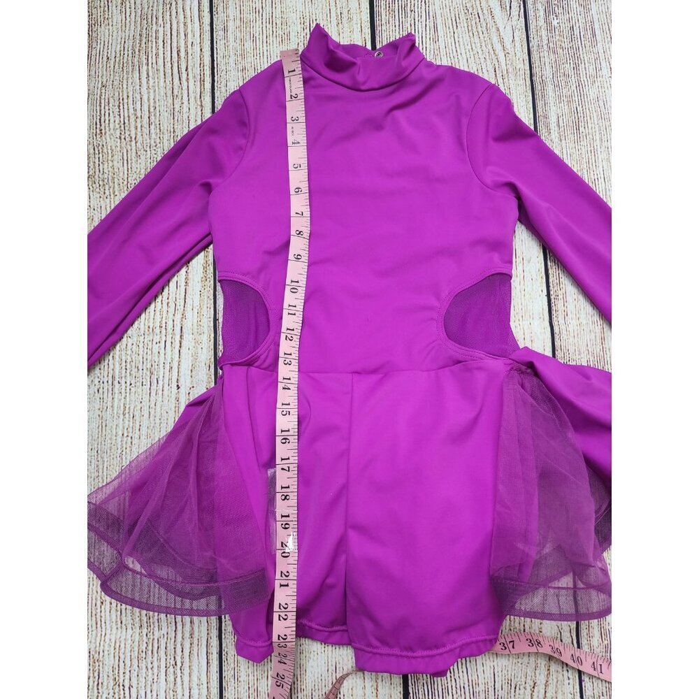 Balera Leotard LC Large/Child Pink Purple Shorts w/ Bustle High Neck Long Sleeve - Picture 9 of 11